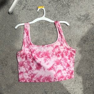 pink and white tie dye cropped tank top